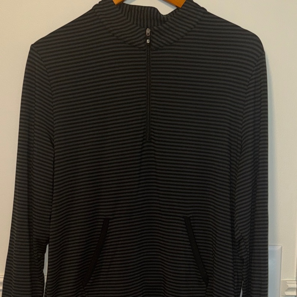 FootJoy Black and Gray Striped Quarter-Zip Pullover - Picture 3 of 4